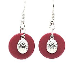 Red with Silver Ladybug Charms - Dangle Earrings - Handmade